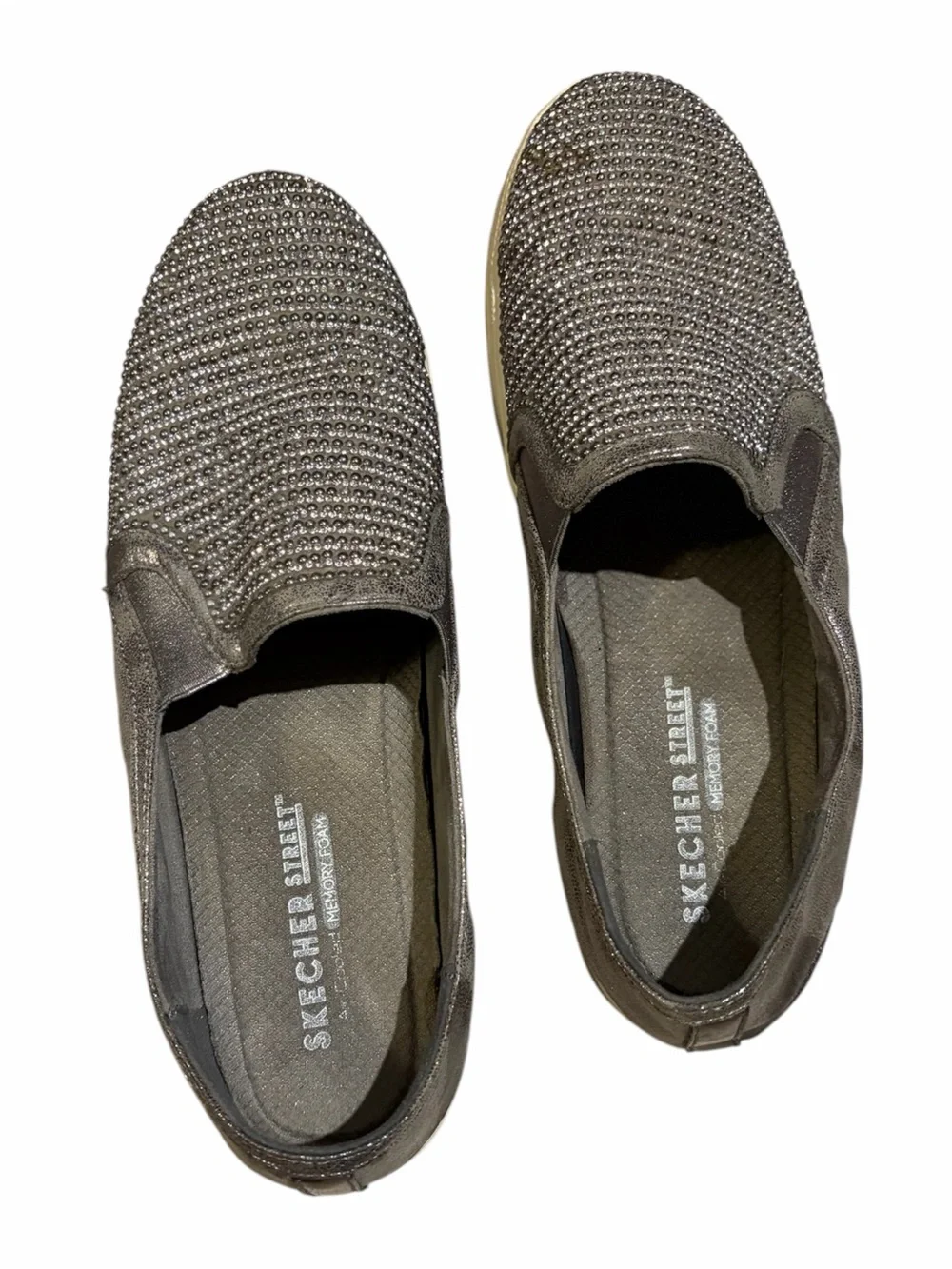 Skechers Slip-On Rhinestone Flats in Metallic Gunmetal Size 10